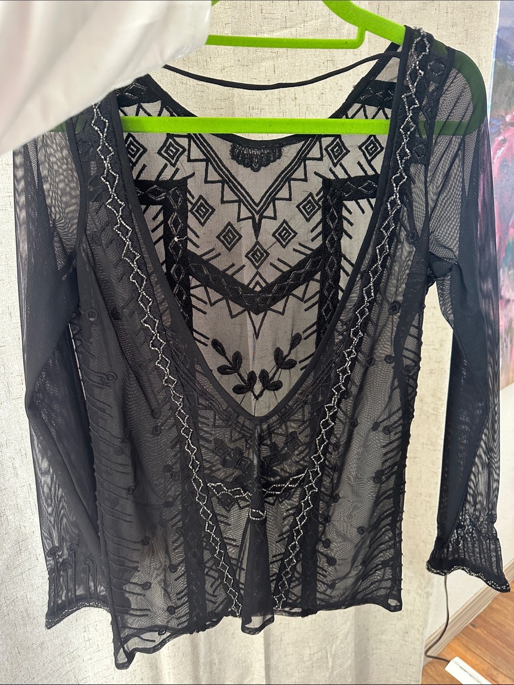 Free People Black Sheer Embroidered Beaded blouse. - Picture 4 of 4